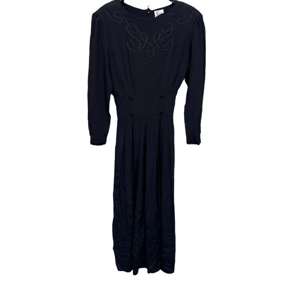 Sarin New York Women's Long Sleeve Black Maxi Dress Beaded Rayon Size Small